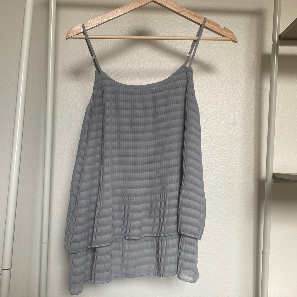 Grey Blue Banana Republic Tiered Pleated Top
